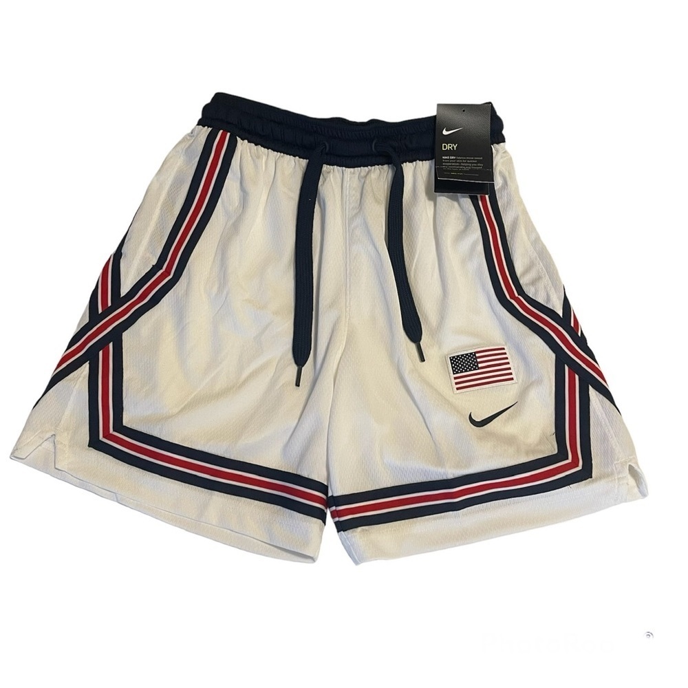 Nike White Athletic Shorts with Navy and Red Trim